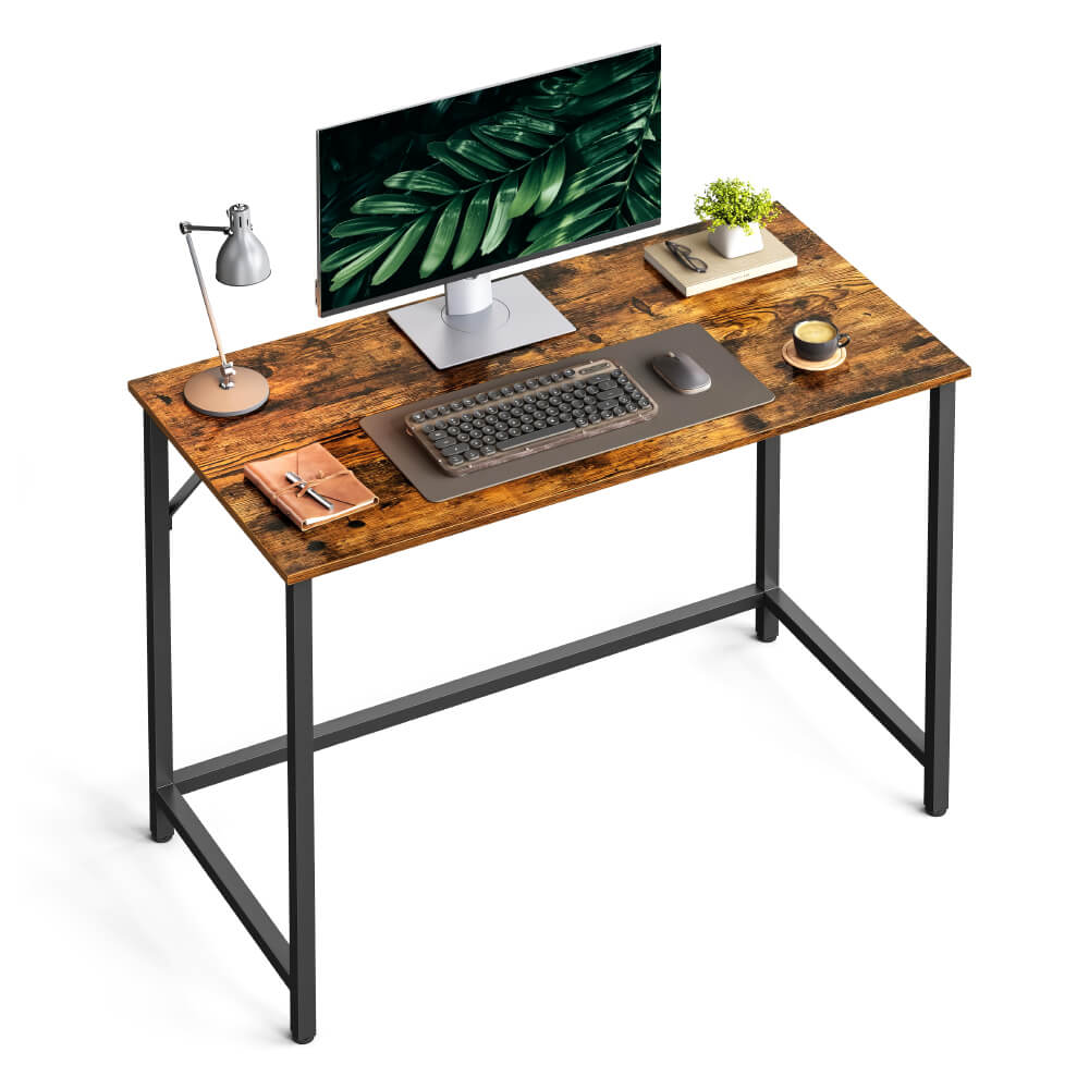 Compact Industrial Computer Desk with Rustic Brown Top & Black Steel Frame – Durable & Space-Saving