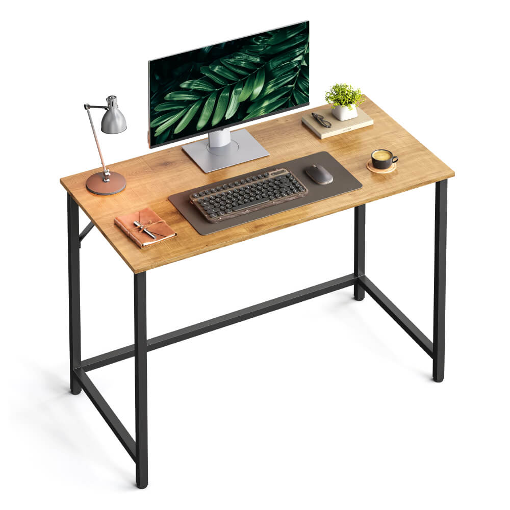 Compact Industrial Computer Desk with Rustic Brown Top & Black Steel Frame – Durable & Space-Saving