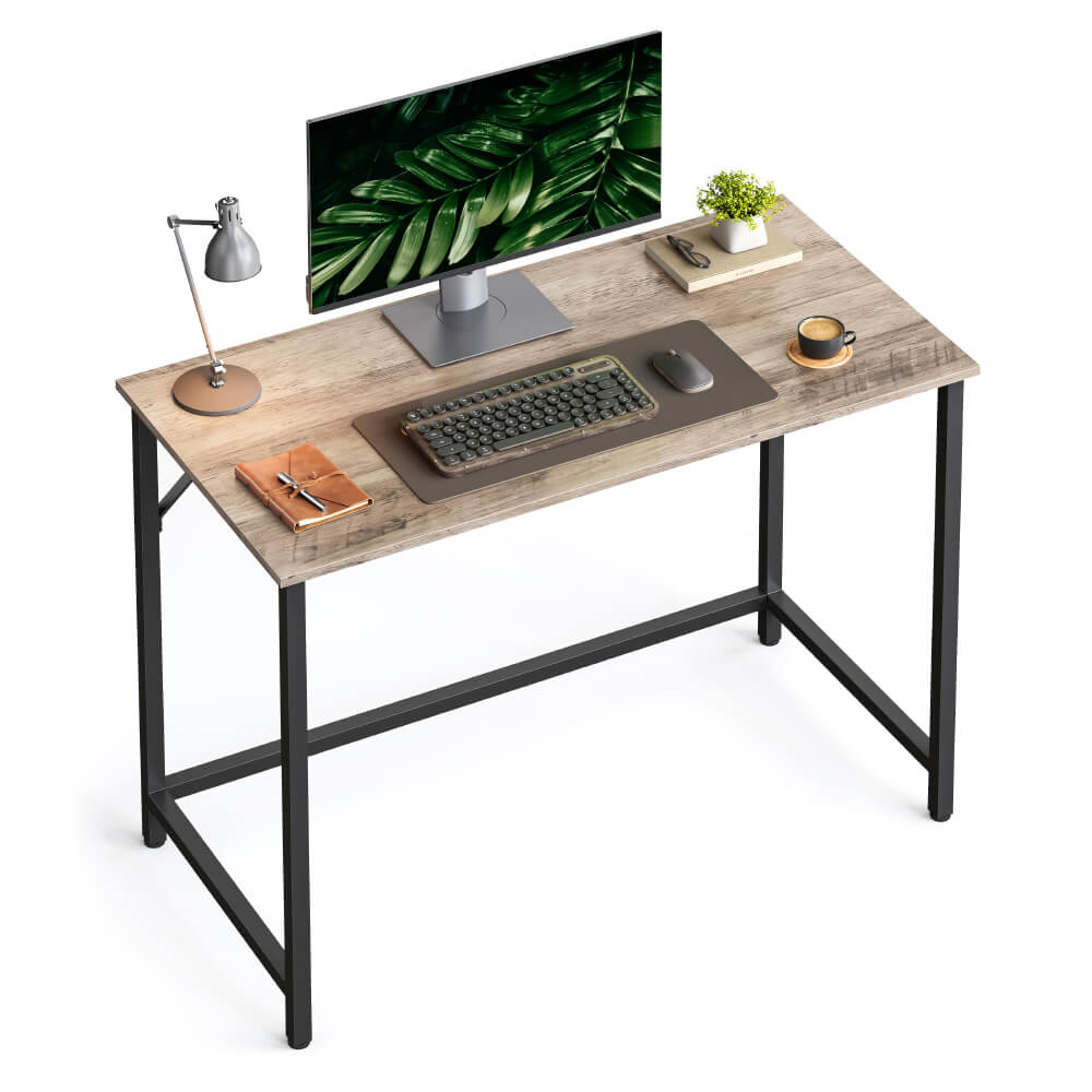 Compact Industrial Computer Desk with Rustic Brown Top & Black Steel Frame – Durable & Space-Saving