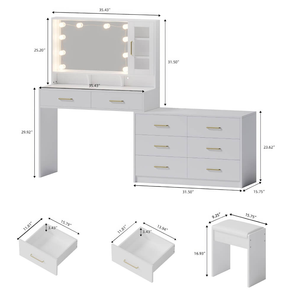 Makeup Vanity with Lights and Charging Station – Bedroom Makeup Table Set