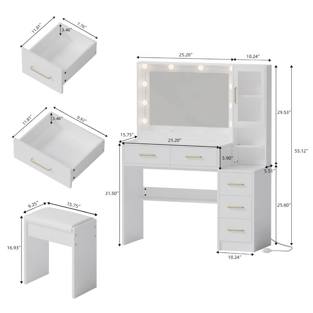 Makeup Vanity with Lights and Charging Station – Bedroom Makeup Table Set