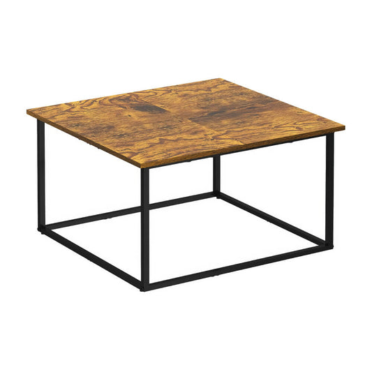 Small Modern Wood Coffee Table with Rustic Brown Top and Black Steel Base