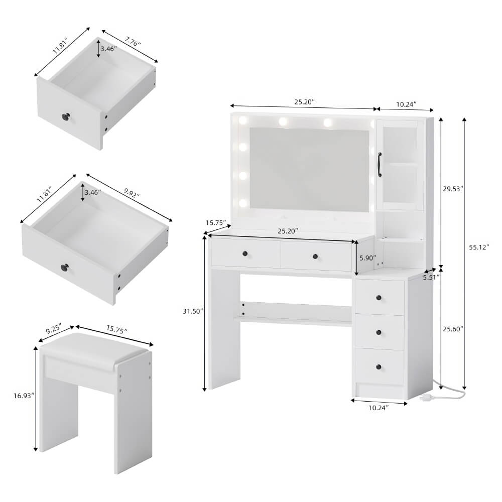Makeup Vanity with Lights and Charging Station – Bedroom Makeup Table Set