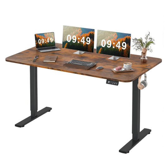 Electric Standing Desk with Memory Height Adjustment and Large Wood Desktop