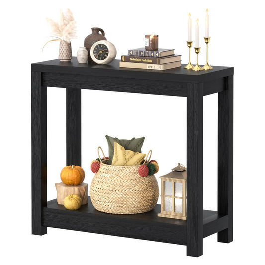 47" Black Farmhouse Wood Console Table with Open Shelf Storage