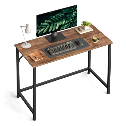 Compact Industrial Computer Desk with Rustic Brown Top & Black Steel Frame – Durable & Space-Saving